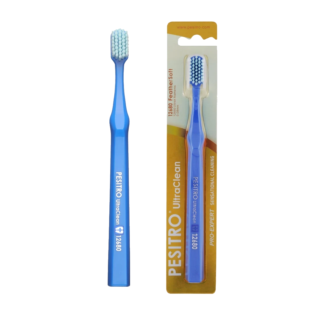 PESITRO 12680 FeatherSoft toothbrush and product packaging